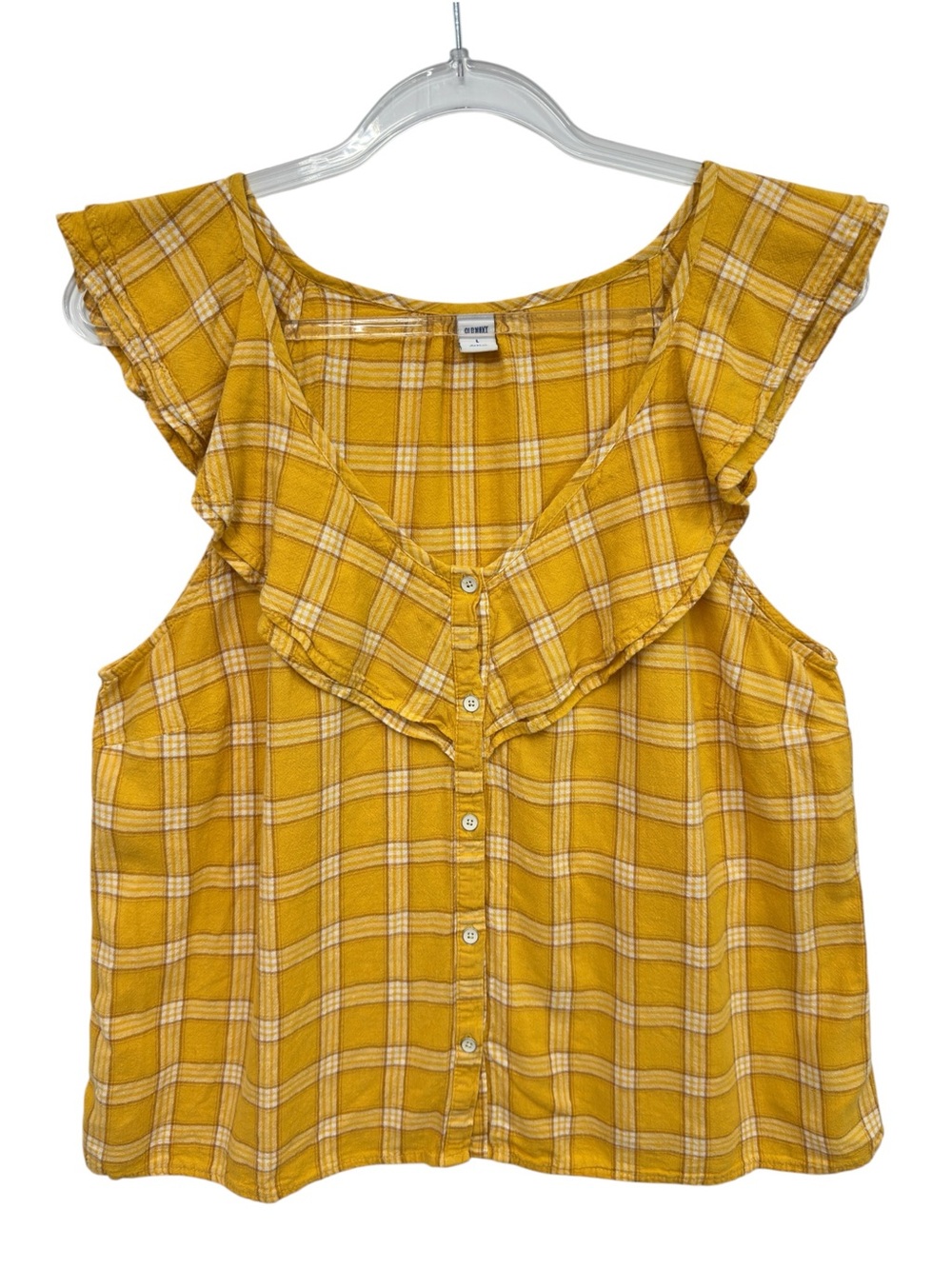 Linen Knit Plaid Ruffle Flutter Tank Top Blouse Shirt